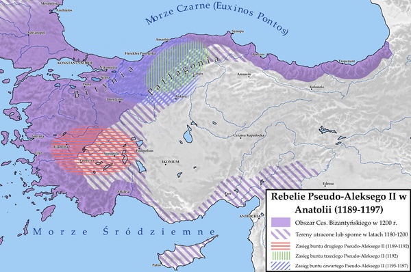 Rebelie Pseudo-Aleksego II na tle bizantyńskiej Anatolii w latach 1180-1200. (Autor mapy: Paweł Lachowicz).