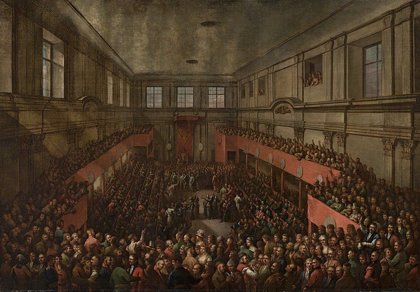 Uchwalenie Konstytucji 3 maja 1791 roku, obraz Kazimierza Wojniakowskiego z 1806 roku (domena publiczna).