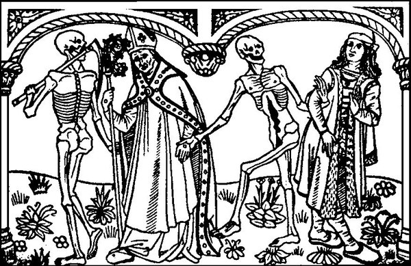 Biskup i rycerz. La Danse macabre, Guy Marchant, 1486 r.<br>