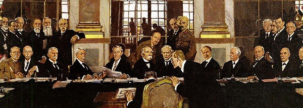 Podpisanie traktatu pokojowego w Wersalu, William Orpen (domena publiczna)