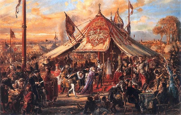 Wolna elekcja: Potęga Rzeczypospolitej u zenitu. Złota wolność. Elekcja R.P. 1573, obraz Jana Matejki, domena publiczna
