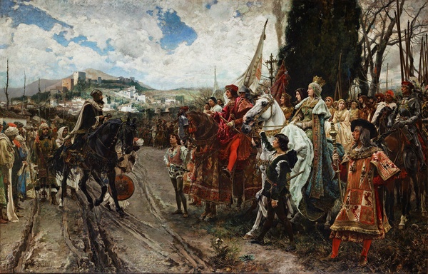 Izabela Kastylijska i Ferdynand
Aragoński przyjmują kapitulację Grenady, Francisco Pradilla Ortiz,
rok 1882
