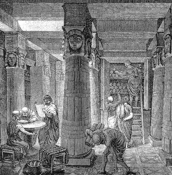 Biblioteka Aleksandryjska na grafice z XIX wieku